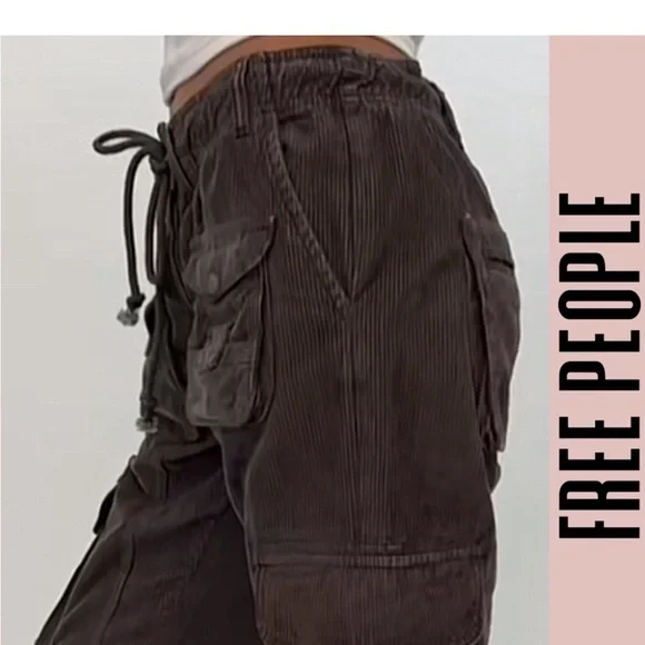 Free people brown Tahiti corduroy cargo pants small - Picture 1 of 5